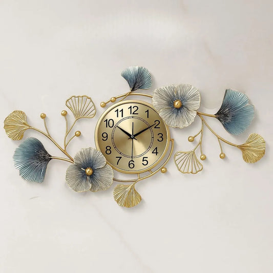 Gold and Blue Alloy Wall Clock for Home Decor