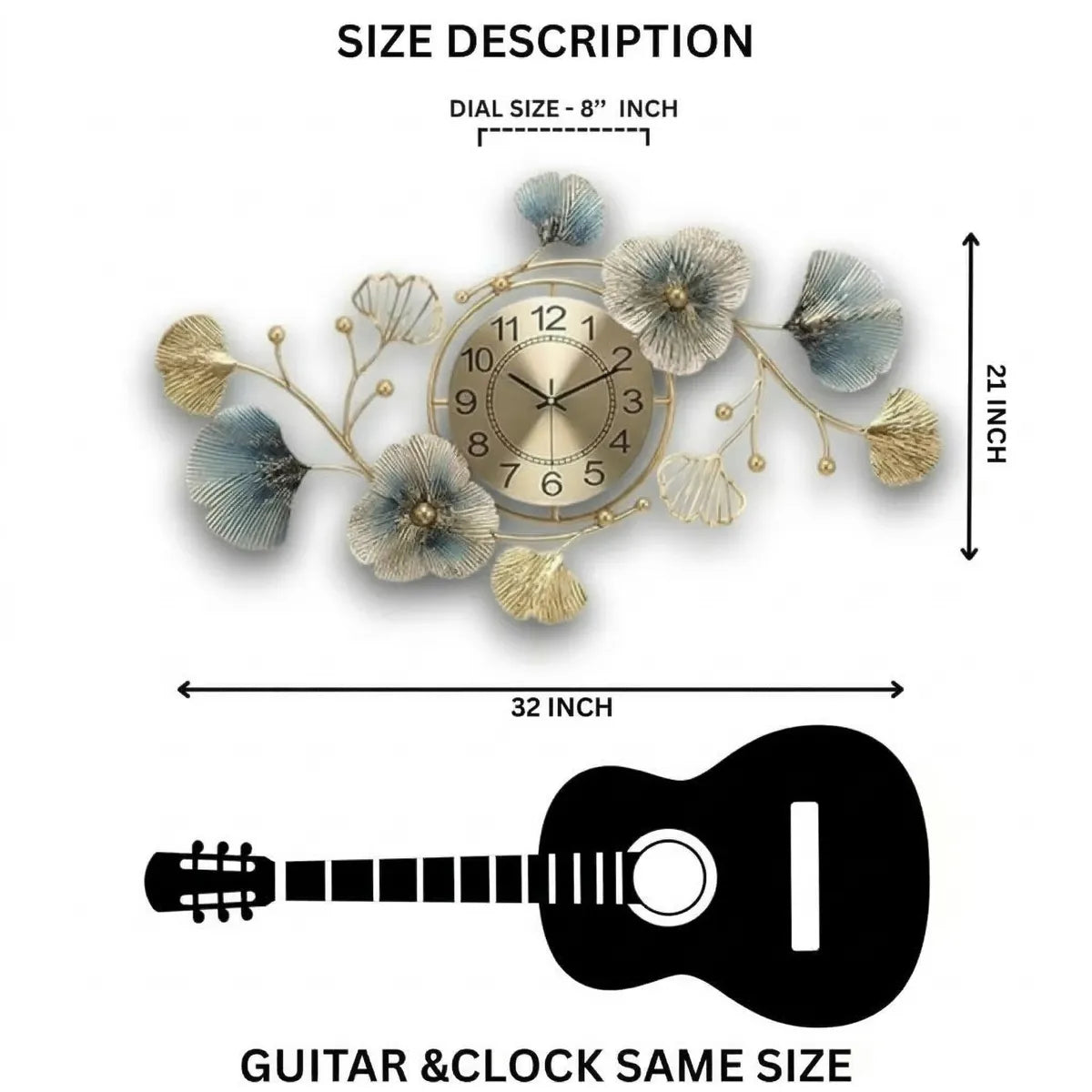 Gold and Blue Alloy Wall Clock for Home Decor