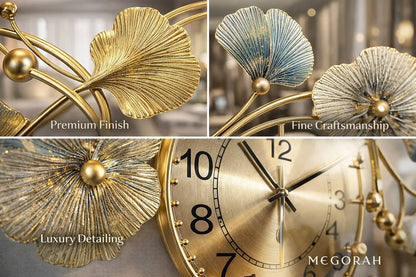Gold and Blue Alloy Wall Clock for Home Decor