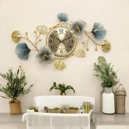 Gold and Blue Alloy Wall Clock for Home Decor