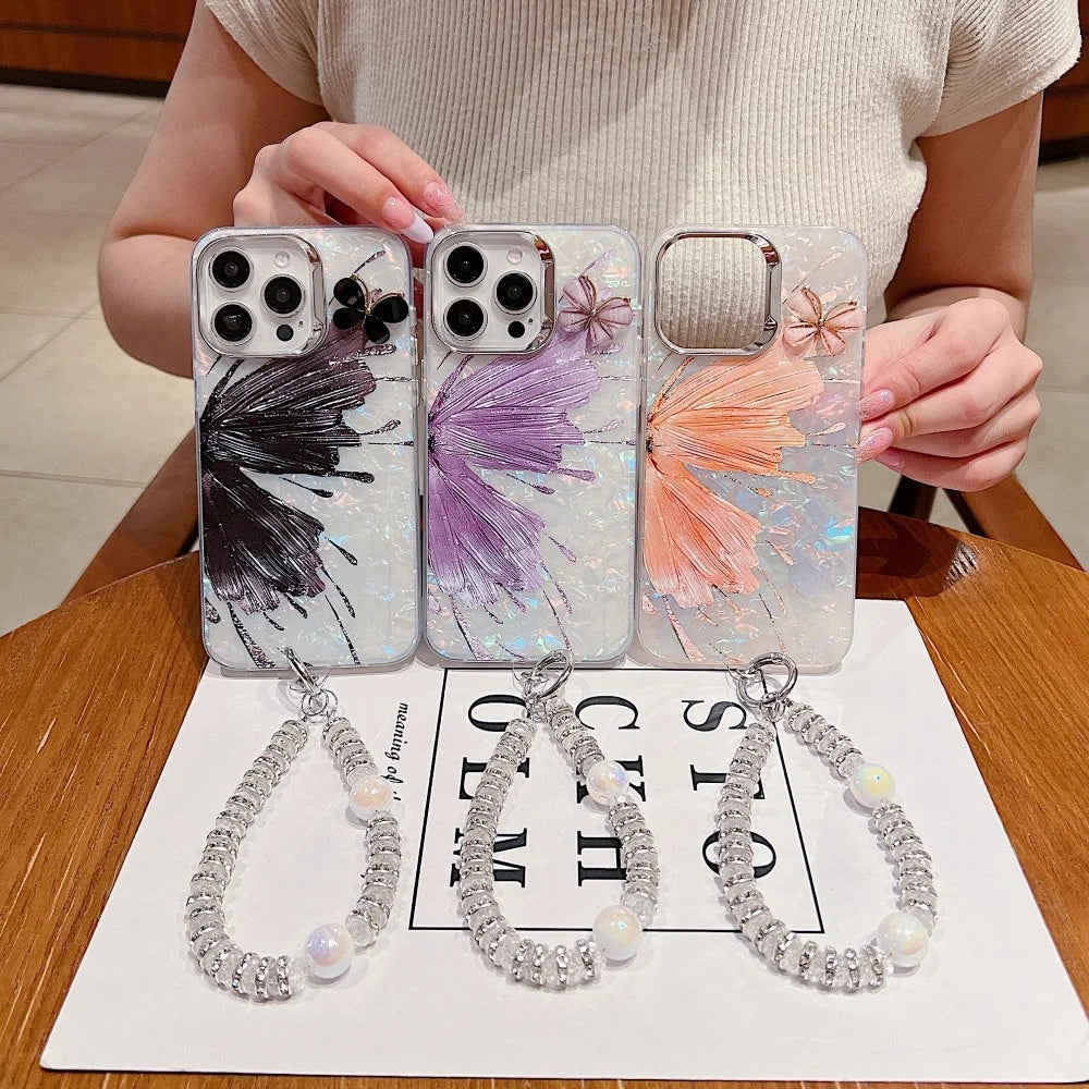 Polycarbonate Gradient Butterfly Pattern PC (Hard) Phone Case with Bracelet